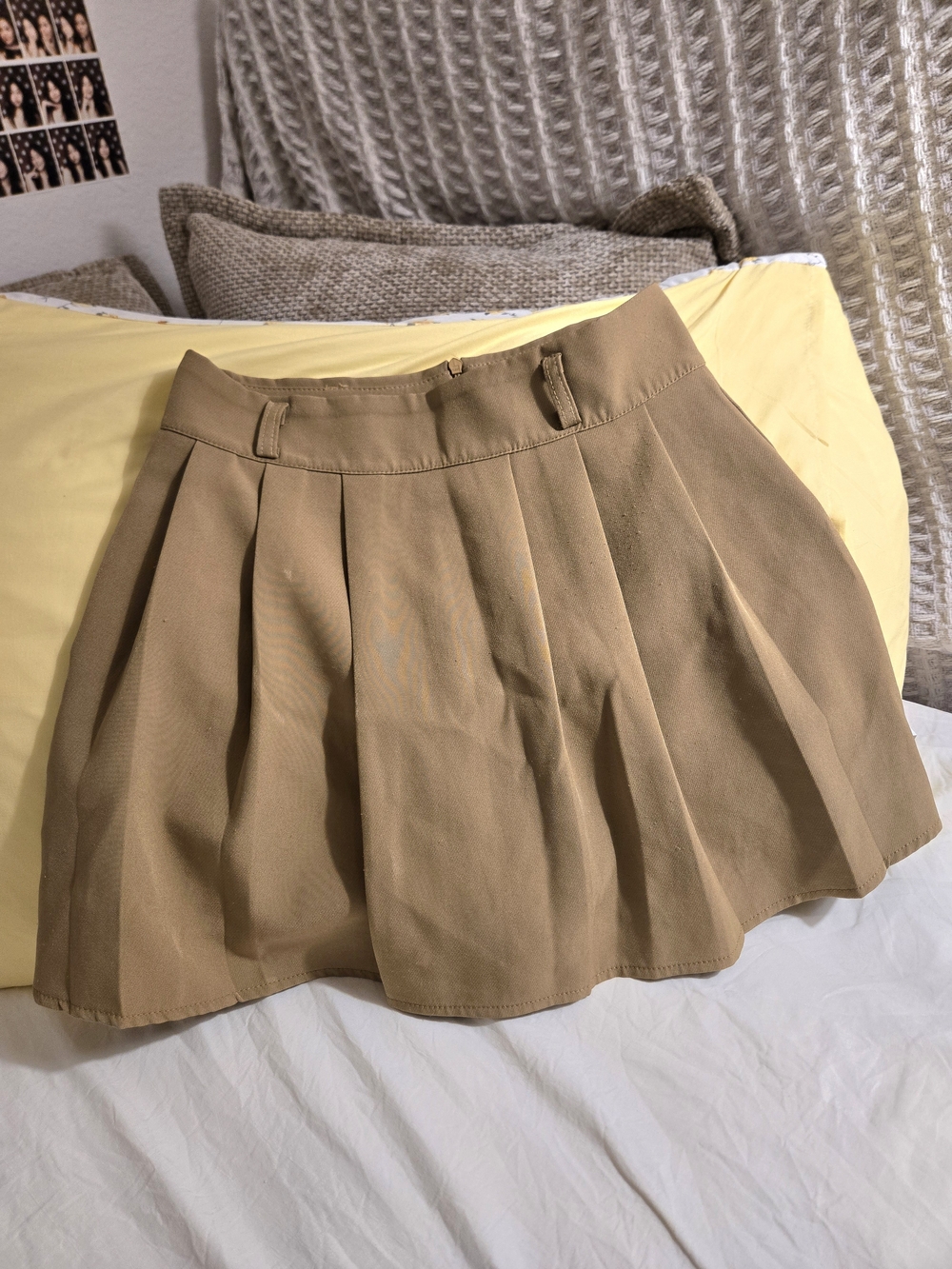 Pleated Khaki Mini Skirt
